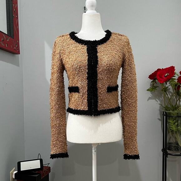 NEW McGinn Anthro Metallic Shimmer Knit Cropped Timeless Contrast Jacket S NWOT - Picture 15 of 16